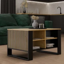 Tavolino salotto 58x50x90 cm con doghe laterali rovere e nero TST13