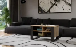 Tavolino salotto 58x50x90 cm con doghe laterali rovere e nero TST13