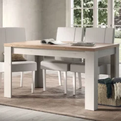 Tavolo da cucina allungabile 140x90 cm bianco effetto legno e rovere TCL25