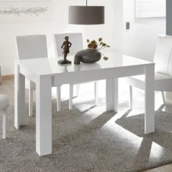 Tavolo da cucina 137x90 allungabile design moderno e lineare bianco lucido TCL1