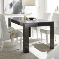Tavolo da cucina 180x90 fisso design moderno con disegni geometrici grigio TCL17