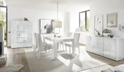 Tavolo da cucina 180x90 fisso design moderno con disegni geometrici bianco TCL17