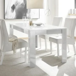 Tavolo da cucina 180x90 fisso design moderno con disegni geometrici bianco TCL17