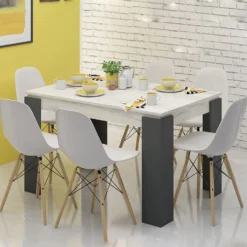 Tavolo da pranzo estensibile bicolore rovere bianco e antracite TG7