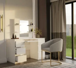 Toeletta da trucco moderna 130x146 cm con specchio bianca TOT6