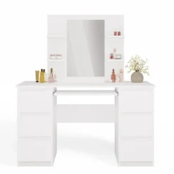 Toeletta da trucco moderna 130x146 cm con specchio bianca TOT6