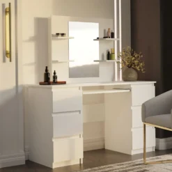 Toeletta da trucco moderna 130x146 cm con specchio bianca TOT6