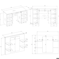 Toeletta da trucco moderna 130x146 cm con specchio bianca TOT6