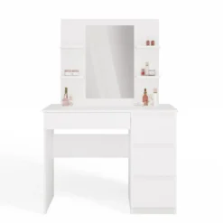 Toeletta da trucco moderna 98x146 cm con specchio e cassetti bianco opaco TOT7