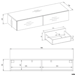 Toeletta da trucco sospesa minimal 110x20 cm bianco opaco TOT4