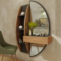 Toeletta elegante sospesa 89,5x175x42 cm con specchio in grafite e rovere scuro CU48