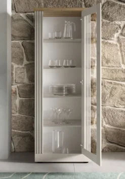 Vetrina moderna a 1 anta 72x192 cm bianco effetto legno e rovere VL11