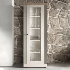 Vetrina moderna a 1 anta 72x192 cm bianco effetto legno e rovere VL11