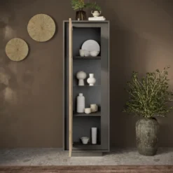 Vetrina moderna per soggiorno 67x197 cm grafite e rovere chiaro VL10