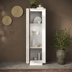 Vetrina moderna per soggiorno 67x197 cm bianco opaco e rovere scuro VL10