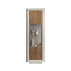 Vetrina moderna per soggiorno 67x197 cm bianco opaco e rovere scuro VL10