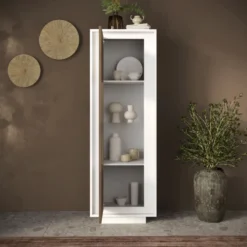 Vetrina moderna per soggiorno 67x197 cm bianco opaco e rovere scuro VL10