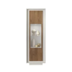 Vetrina moderna per soggiorno 67x197 cm bianco opaco e rovere scuro VL10