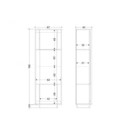 Vetrina moderna per soggiorno 67x197 cm bianco opaco e rovere scuro VL10