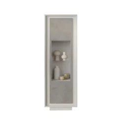 Vetrina moderna per soggiorno 67x197 cm bianco opaco e cemento VL10