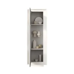 Vetrina moderna per soggiorno 67x197 cm bianco opaco e cemento VL10