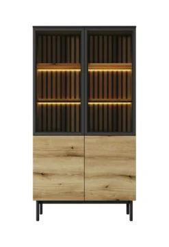 Vetrina 100x188 con LED nera e rovere scuro VLK6