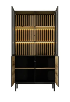 Vetrina 100x188 con LED nera e rovere scuro VLK6