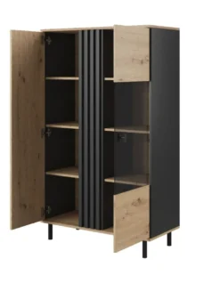 Vetrina 90x150 con LED nero e rovere chiaro VLK10