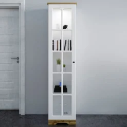 Vetrinetta a colonna moderna bianca e rovere VI6