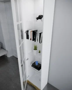 Vetrinetta a colonna moderna bianca e rovere VI6