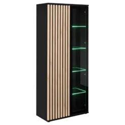 Vetrinetta alta moderna con illuminazione LED nero e rovere 80x192 VP27