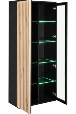 Vetrinetta alta moderna con illuminazione LED nero e rovere 80x192 VP27